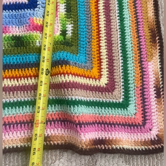 Handmade Crocheted Afghan Blanket Throw Quilt Multicolor Rainbow 58X66 - Picture 7 of 7